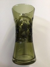 Vintage Whitefriars Random Strapped Vase in Sage green, Pattern No. 9797