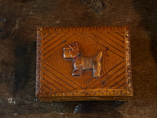 Vintage Carved Wood Box Carved Scottish Terrier - Scottie Dog Relief Decoration