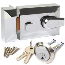 NIGHT LATCH 60mm NIGHTLATCH FOR FRONT DOOR WITH A CHROME CYLINDER AND 2 KEYS NEW