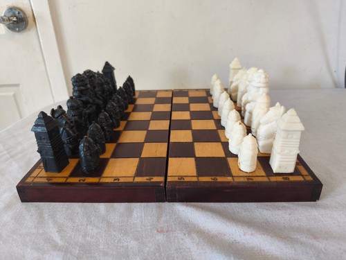 Vintage wood chess board - board, &