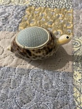 Vintage Sea Shell Turtle Blue Pin Cushion Holder