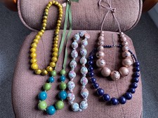 (E) JOB LOT 5x FABULOUS CHUNKY BEAD NECKLACES, Wooden Beads/Fabric & Marble 