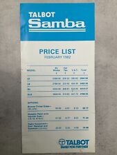 Talbot Samba UK Market Car Price List - February 1982