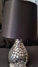 38cm Ava Mosaic Glass Mirror Table Bedside Lamp - Satin Effect Shade/ Black 