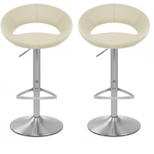 Auction Set Of 2 Brushed Crescent Bar Stools Cream Faux Leather Seat(GAV 18)(1) 