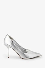 Next Silver Leather Court Shoes Slip On Pumps Party Evening Prom Occasion Size 3