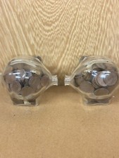 2 x Vintage Glass Pig Money Piggy Bank Bottles With Pennies And Half Pennies