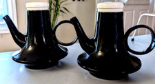Mid Century Modern Black Tea Pot Set Made in Italy Pair of 2 Signed 1950s-1960s