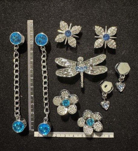 9pcs silver blue gem clogs - &,