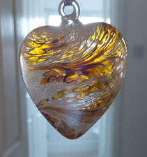 Sienna Glass Friendship Heart 8 cm Hanging Hand Crafted Ornament Gift - Gold