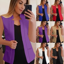 Ladies Women Summer Thin Sleeveless Waistcoat Blazer Suit Coats Jacket Vest Tops