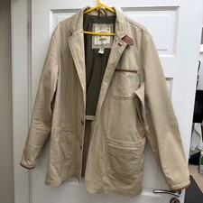 Orvis Zambezi Twill Safari Jacket with Leather Trim Size 44L