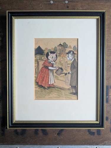 Antique louis wain cat framed - antique,