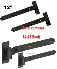 12" CRANKED GATE HOOK & BAND HINGES HEAVY DUTY STABLE GARAGE BARN DOOR BLACK