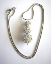 SHAMBALLA NECKLACE 3 WHITE CRYSTAL BALLS FLOATING ON A SNAKE CHAIN 16 inch long