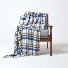 Wool Rich Tartan Check Throw Bedspread Blanket with Tassel Fringing 130 x 170 cm