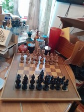 Large Vintage Indian Sandalwood Carved Puzzle Chess Set,Inner Velvet Case-524WLL