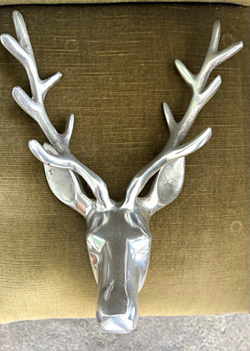 Silver metal deer head - silver,