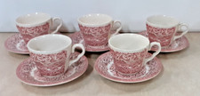 English Ironstone 5 Cups & Saucers Set  Vintage Red Country Scenes Charity Sale