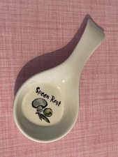 Vintage Rayware Veneto Fine Porcelain Spoon Rest Decorated -MushroomOlive Leaves