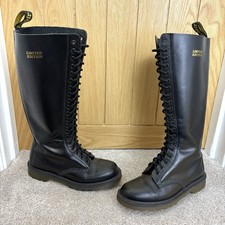 Dr Martens 1420 Doc Knee High Black Smooth Leather 20 Holes Tall Boots Size UK 6