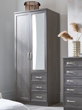 Camberley 2 Door 3 Drawer Mirrored Wardrobe Dark Oak Bedroom Storage UK