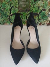 Faith Size 6 Ankle Strap Black Suede Stiletto Heels