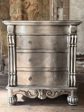 French Ornate Sold Mahogany Antique Silver Leaf Side Chest of Drawers Sidetable