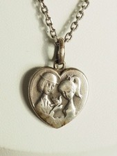 SOLID SILVER PENDANT NECKLACE PEYNET LOVERS ANTIQUE HEART SILVER PEND