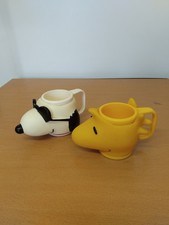 Rare Snoopy Joe Cool & Woodstock Peanuts Applause Inc 3D Head  Plastic  Mugs X 2