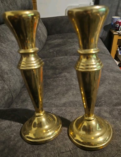 Brass candlestick pair - brass,