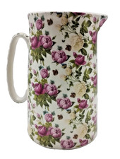 Jug 3 Pint 8" Large Heron Cross Pottery Milk Farm Purple Cream Water Rose Pink