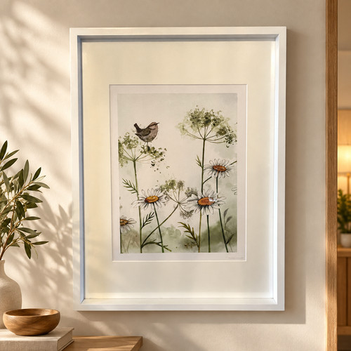 Large floral bird framed - large,