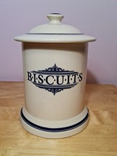 Vintage 1869 The Victorian Pottery Biscuit Storage Jar Blue White Ceramic