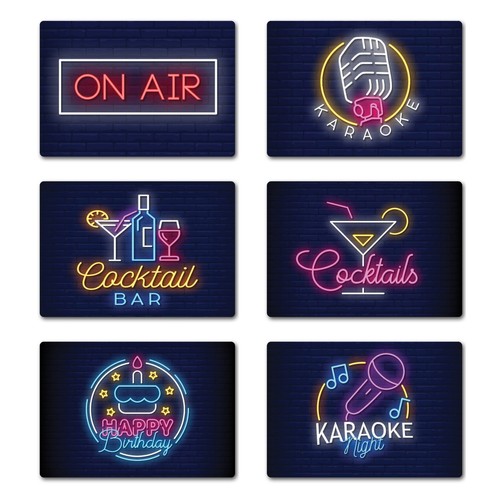 Metal sign neon style - man, cave