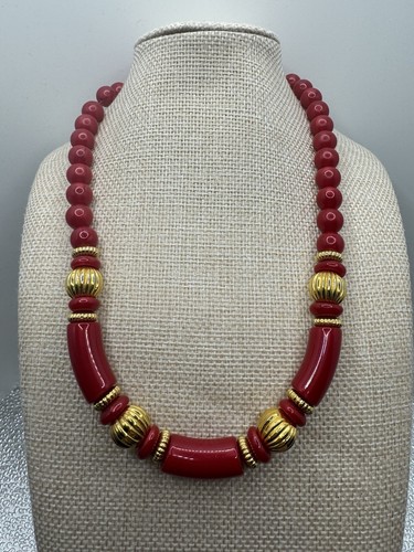 Signed trifari red beaded - red,