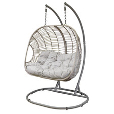 Dellonda DG61 Double Pod Rattan Outdoor Garden Hanging Swing Egg Chair Cushions