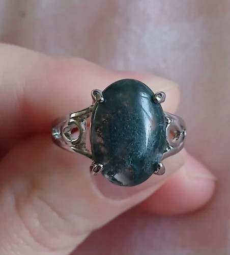 Moss agate size costume ring - agate,