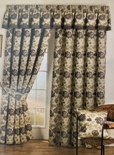 BEIGE Cream Country Floral Shabby Chic 90X90in Pencil Pleat Lined Curtains Pair 