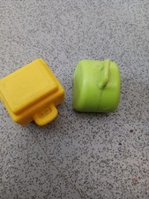 2 Vintage Fisher Price Little People Luggage Suitcase Green Yellow Travel Bag 