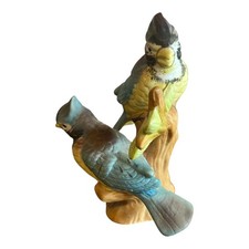 Woolbro Blue Jays Birds Pair On Branch Sculpture Art Figurine Hand Painted 11 cm