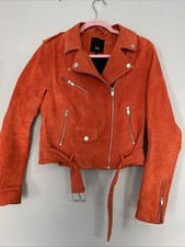 River Island Women’s Orange Real Leather Jacket Size 12