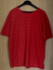 Ladies Bon Marche Uk L (16) Red Sparkly Striped Embroidered Short Sleeve Top