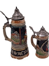 Vintage Ceramic German Beer Steins With Metal Lids Collectible Deco T2592 D155