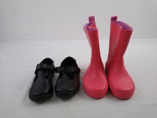 M&S 2pcs Girls Shoes Bundle Wide Fit School Wellies Pink Black Size UK 8 NEW F2