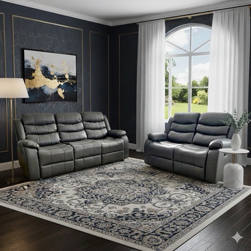 Grey leather piece sofa set - grey, 2-piece