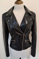 KAREN MILLEN - Shiny Black Faux Leather Biker Style Zip Up Jacket - Size 10