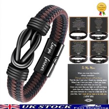 Personalised Leather Bracelet Laser Engraved Birthday Gift for Men Christmas UK