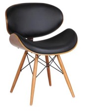 Dining Office Chair Retro Faux Leather Eiffel  Wooden  Legs Walnut Finish