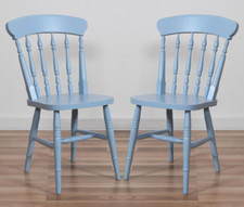 x2 Painted Farmhouse Spindle-Back Chairs- F&B Lulworth Blue, choice of colours